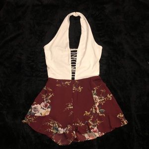 Ladder Low-cut Floral Mini Romper Size M NWT